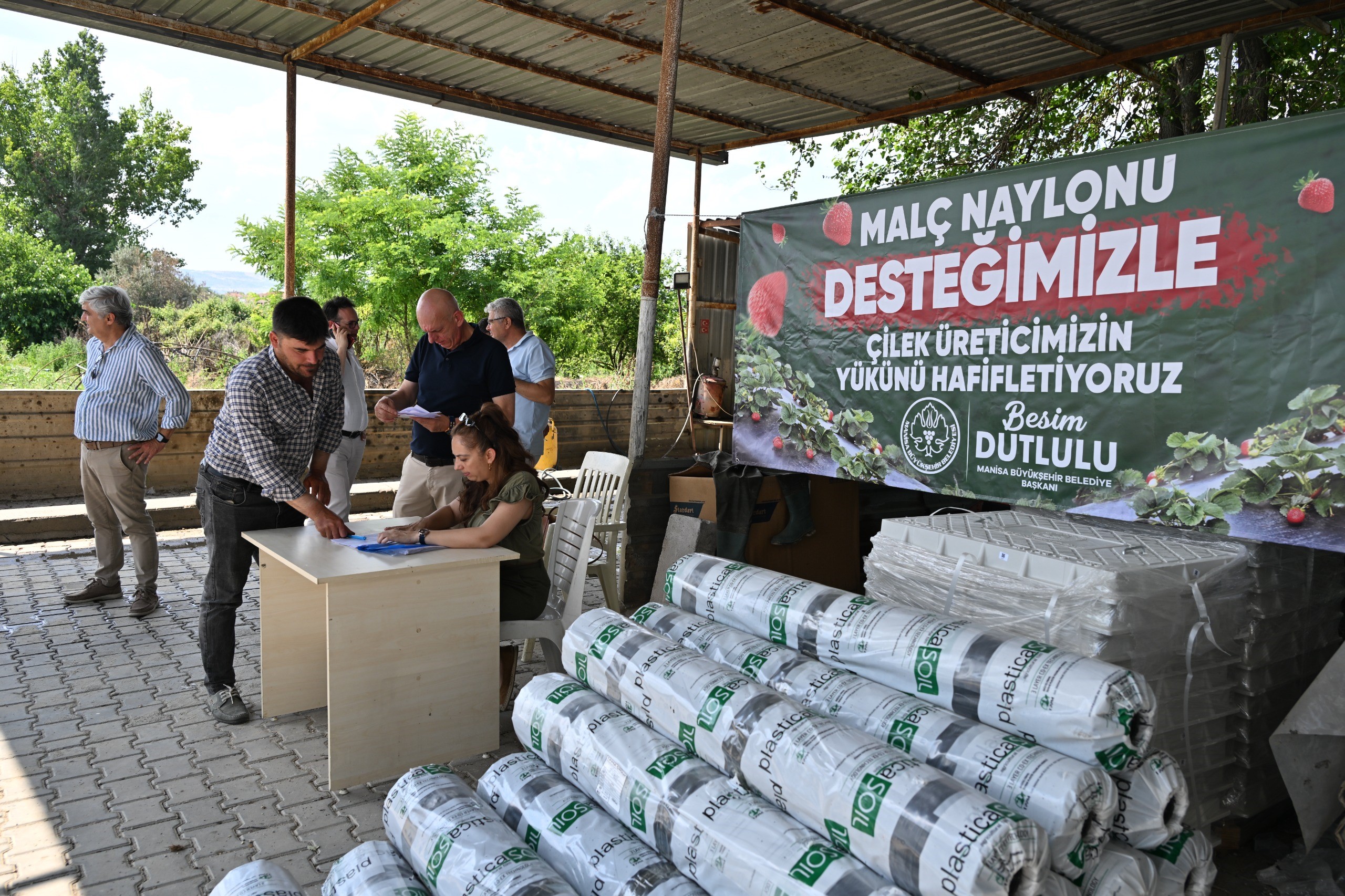 Manisa Büyükşehir’den çilek üreticilerine malç naylonu desteği