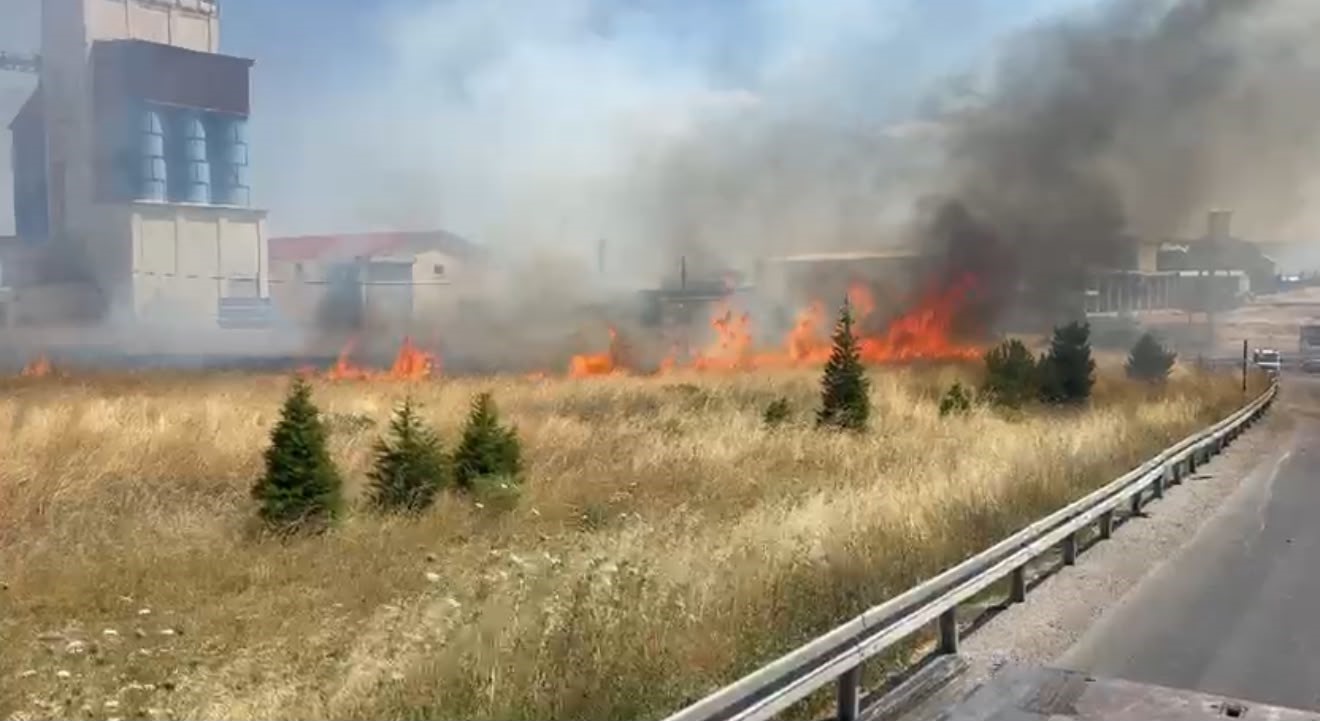 Anız yangını trafikte aksamaya neden oldu