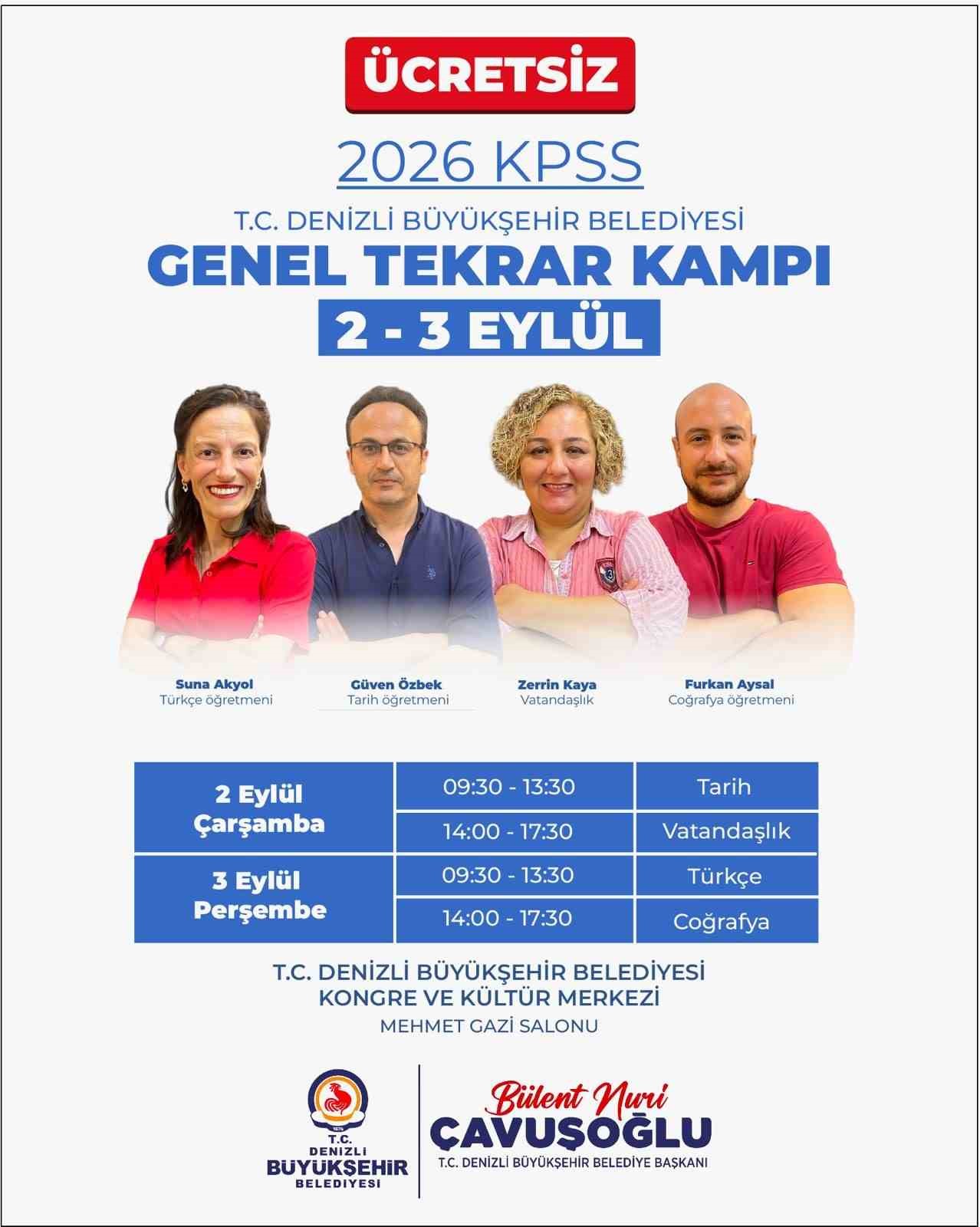 Denizli Büyükşehir’den KPSS adaylarına ücretsiz genel tekrar kampı