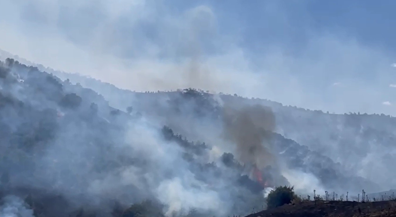 İzmir’de makilik alandaki yangına havadan ve karadan müdahale