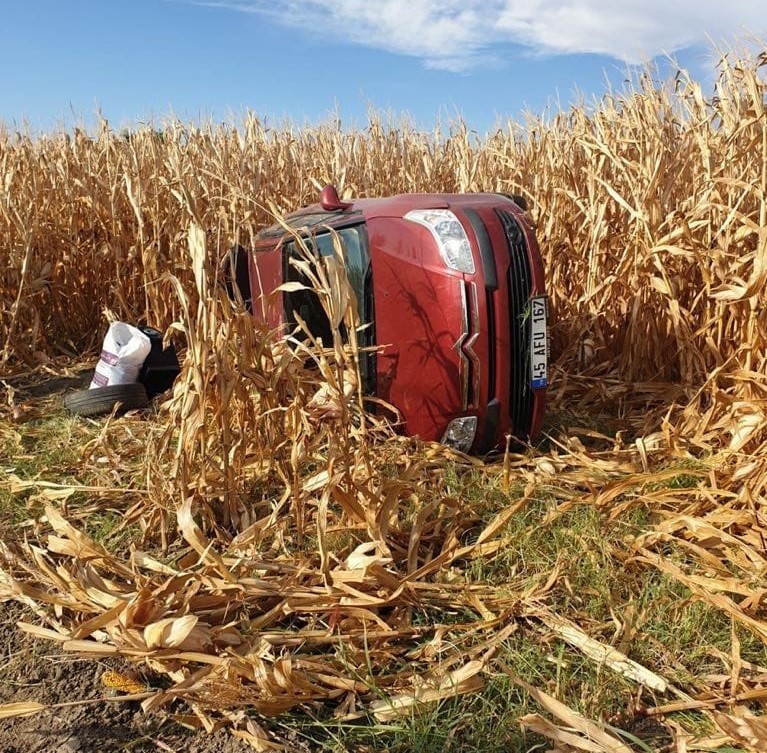 Kontrolden çıkan otomobil mısır tarlasına devrildi: 2 yaralı