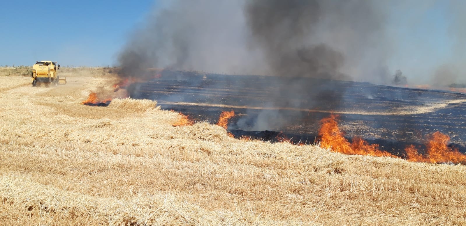 Makineden sıçrayan kıvılcım tarlayı küle çevirdi