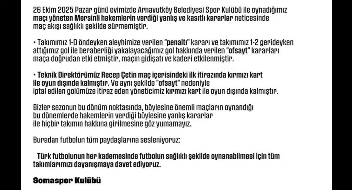 Somaspor’dan maçın hakemlerine tepki