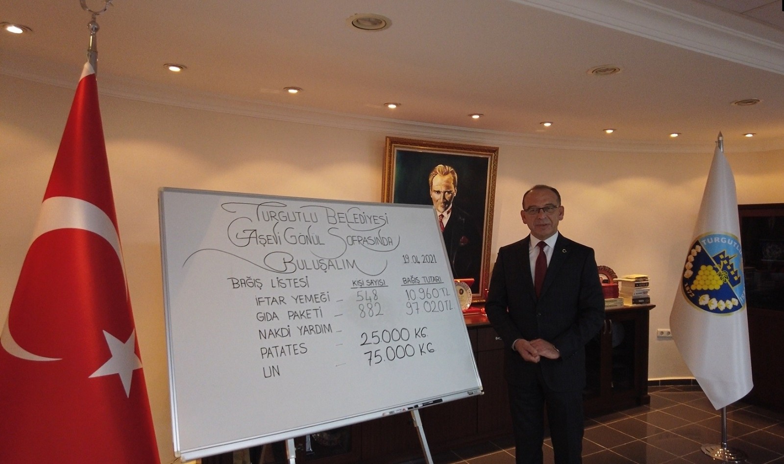 Turgutlu Belediyesi’nin ‘Gönül Sofrası’na erzak paketi bağışlandı